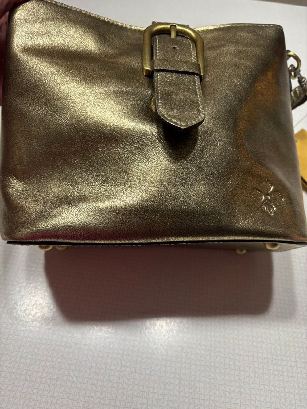 NWT Patricia Nash Antique Gold Irving Bucket Satchel/Crossbody